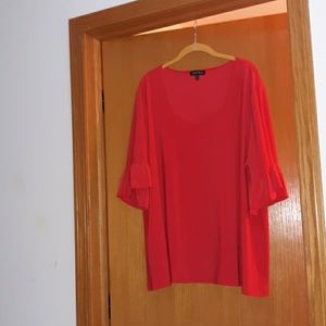 Slinky Brand Red 3/4 Sleeve - Ruffle - Top